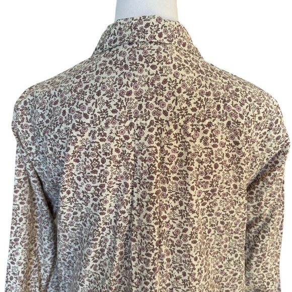LL Bean Vtg Button Up Long Sleeve Cotton Shirt Floral Woman Small Purple Cream - Picture 5 of 9